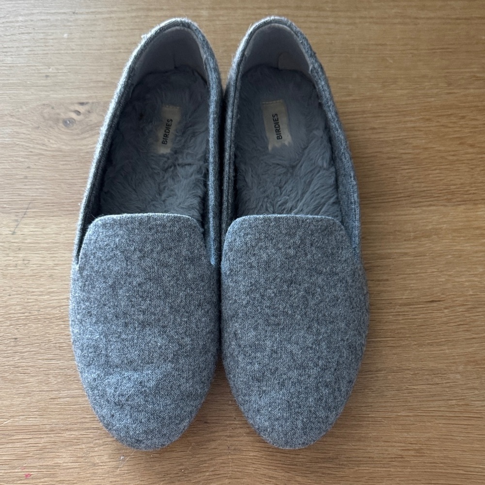 Birdies Gray Fabric Fur Loafers Size 8.5